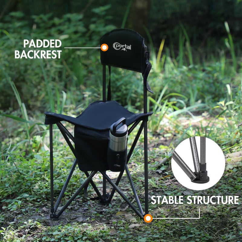 PORTAL Extra Large Quick Folding Tripod Stool with Backrest Fishing Camping Chair with Carry Strap - Image 3